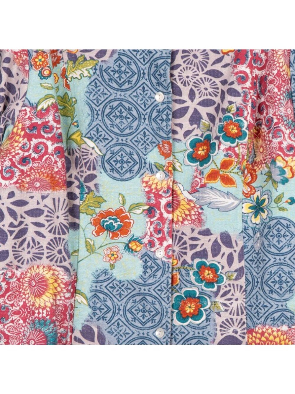 Patchwork Floral Jacket L Womens Pastel Denim Long Blue Boho Hippie Multicolor - Picture 4 of 6